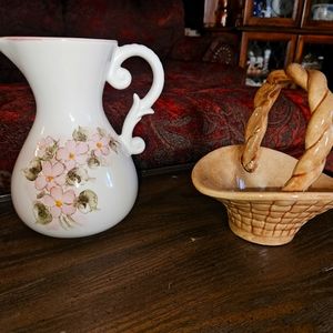 Vintage Weiss Pitcher and Ceramic Vintage matching basket lot